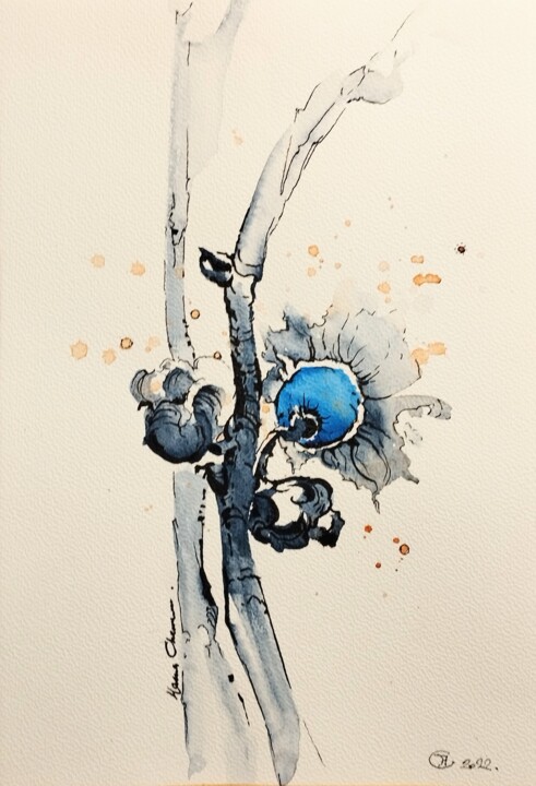 Dibujo titulada "Blue star flower 1" por Hanna Chervonna, Obra de arte original, Acuarela