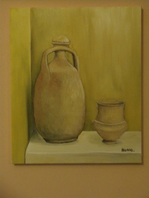 Painting titled "Clay pitcher and gl…" by Hanna Cząstkiewicz, Original Artwork