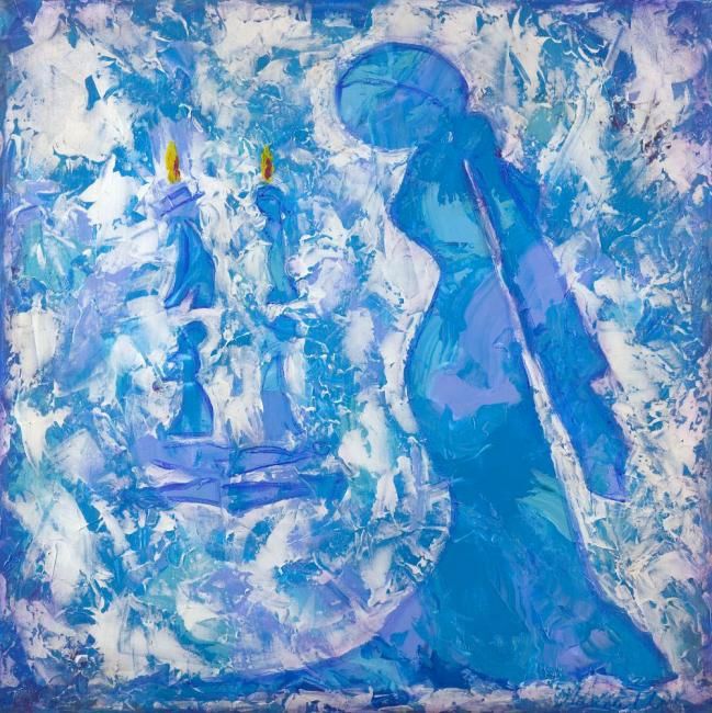 Malerei mit dem Titel "Blue Shabbat" von Hanna Fluk, Original-Kunstwerk