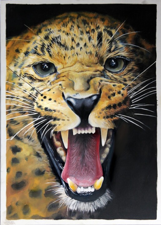 Painting titled "Leopard" by Hanna Melekhavets, Original Artwork, Oil