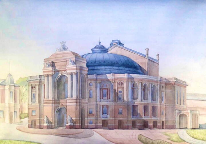 Painting titled "Odessa Opera House" by Hanna Potapenko, Original Artwork, Watercolor