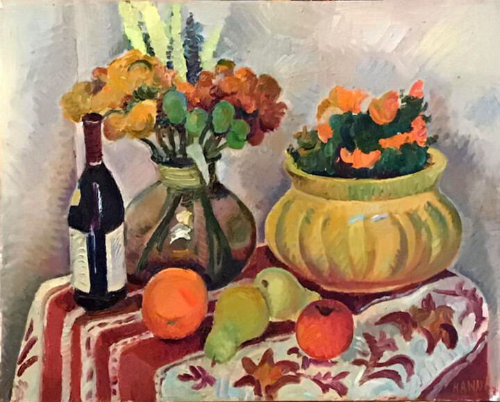 Painting titled "still life with flo…" by Hanna Vater, Original Artwork, Oil