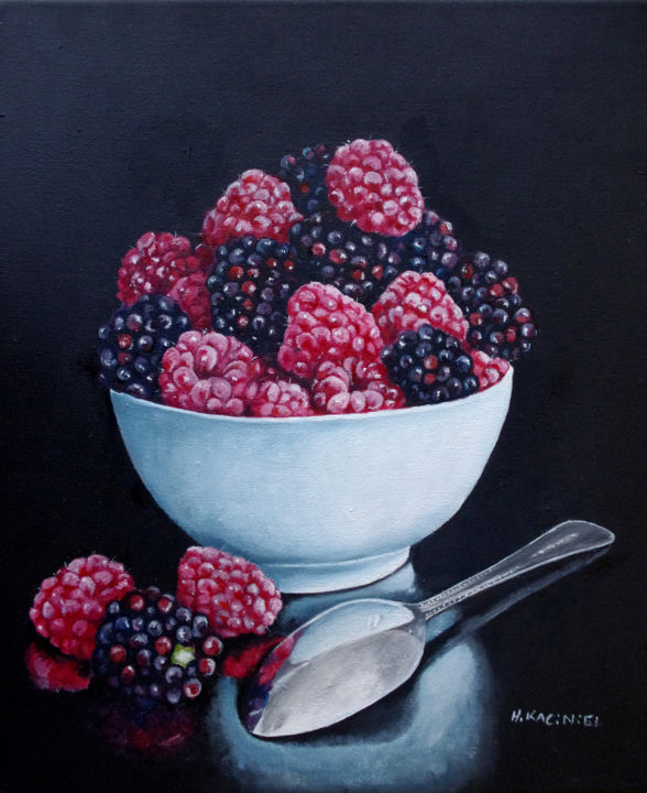 Malerei mit dem Titel "Summer Berries" von Hanna Kaciniel, Original-Kunstwerk, Öl