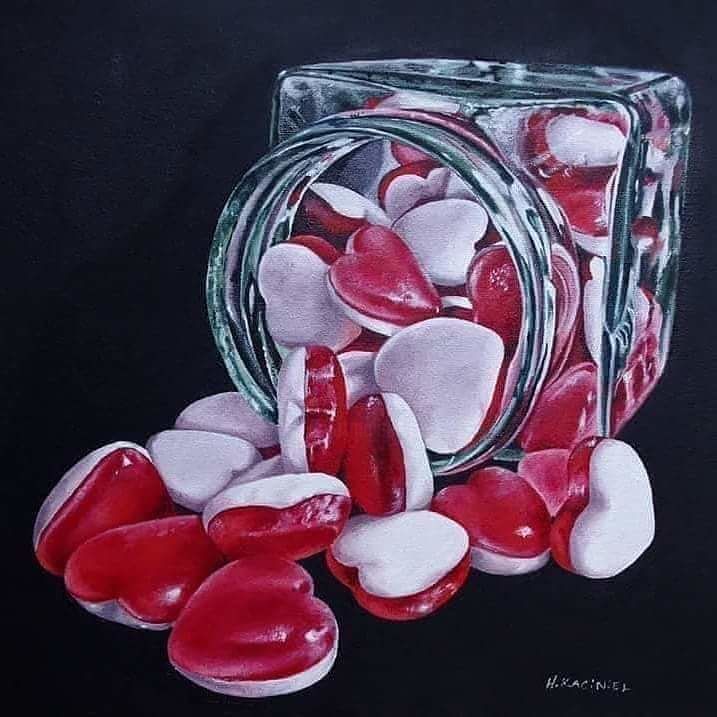 Peinture intitulée "Jar of Hearts" par Hanna Kaciniel, Œuvre d'art originale, Huile