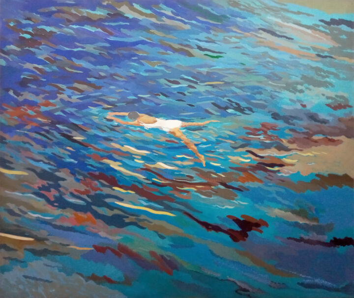 Painting titled "Schwimmerin V" by Hannes Hofstetter, Original Artwork, Oil