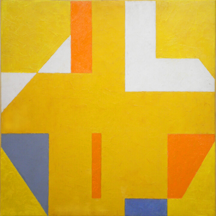 Malerei mit dem Titel "Kreuz Abstrakt Gelb" von Hannes Hofstetter, Original-Kunstwerk, Öl