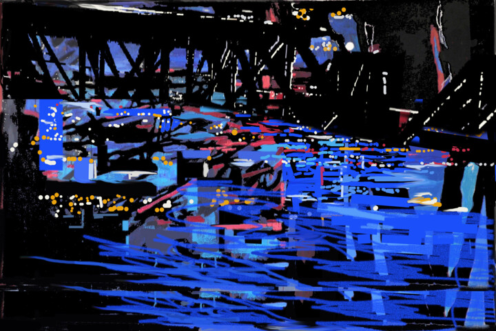 Digital Arts με τίτλο "Bridge over Neon Ci…" από Hannes Hofstetter, Αυθεντικά έργα τέχνης, Ψηφιακή ζωγραφική