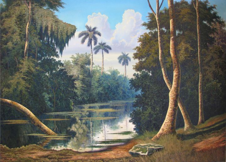 Pittura intitolato "Paisaje cubano" da Hanoi Martinez León, Opera d'arte originale, Olio