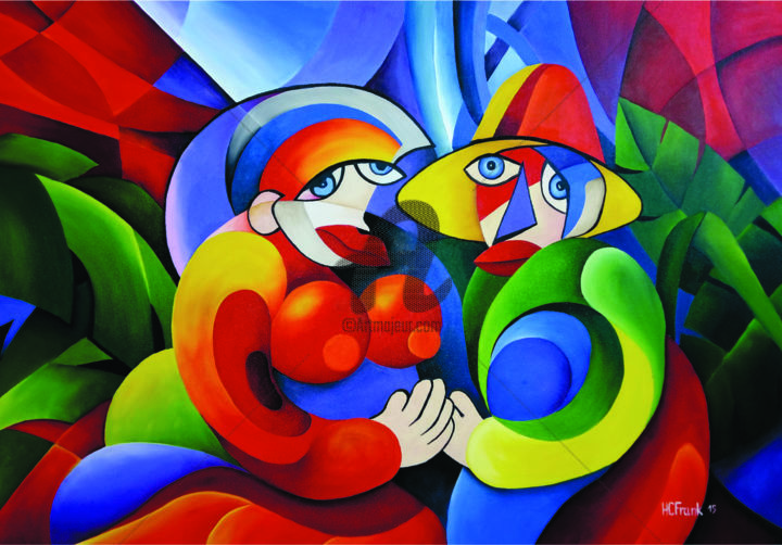 Painting titled "CASAL no Mato" by Hc. Frank, Original Artwork, Oil