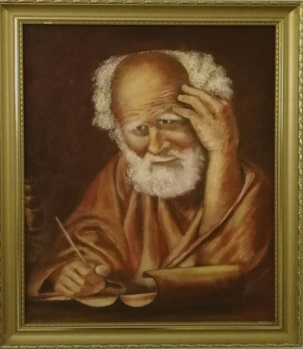 Painting titled "Meditation apotre L…" by Hans Dutch Artist, Original Artwork, Oil Mounted on Wood Stretcher frame