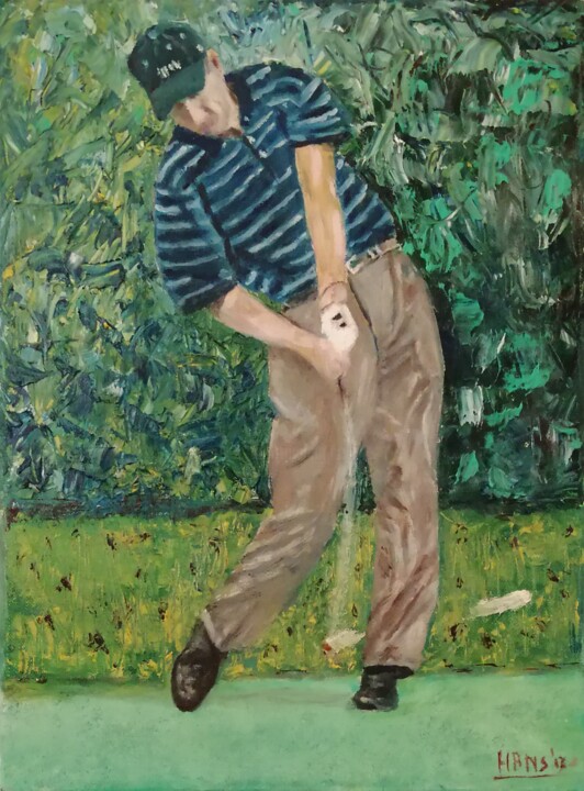 Painting titled "Jim Furyk" by Hans Dutch Artist, Original Artwork, Oil