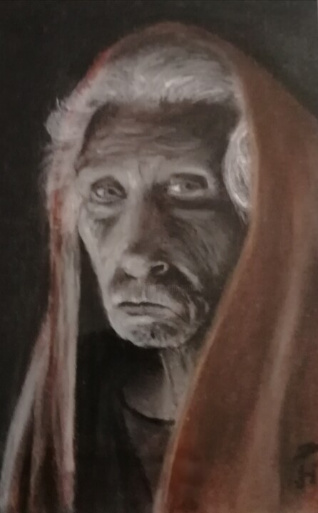 Σχέδιο με τίτλο "Old woman" από Hans Dutch Artist, Αυθεντικά έργα τέχνης, Παστέλ
