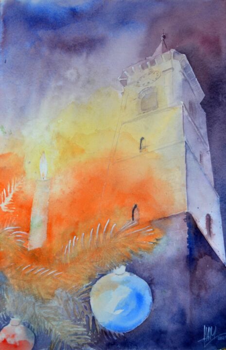 Pintura intitulada "Christmas 2021" por Hans-Peter Amherd, Obras de arte originais, Aquarela