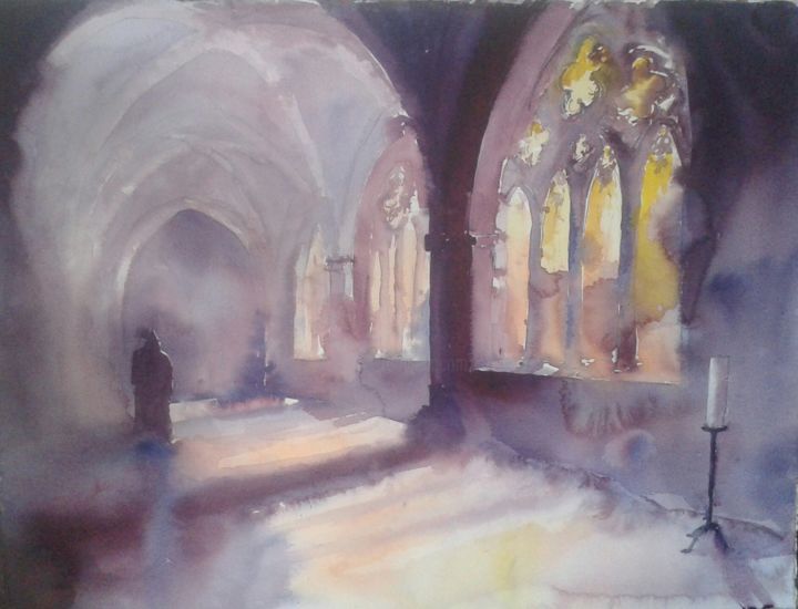 Peinture intitulée "Klostergang" par Hans-Peter Amherd, Œuvre d'art originale, Aquarelle