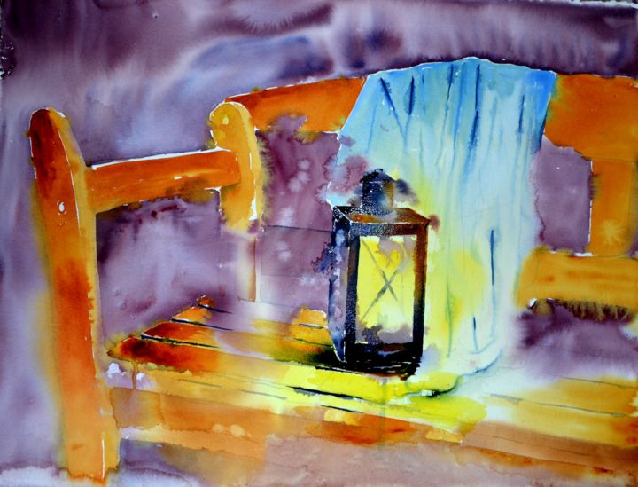 Malerei mit dem Titel "Etwas Licht" von Hans-Peter Amherd, Original-Kunstwerk, Aquarell