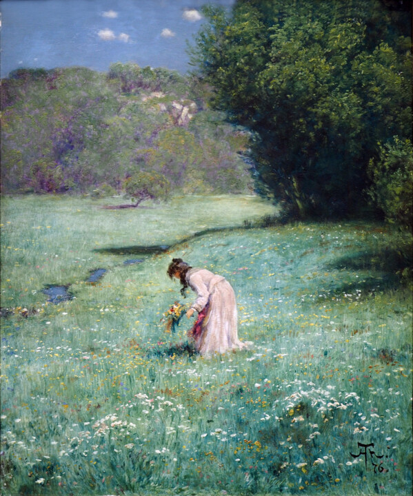 Painting titled "Prairie forestière" by Hans Thoma, Original Artwork, Oil