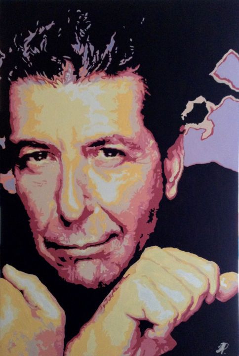 Malerei mit dem Titel "Leonard Cohen" von Hans Veltman, Original-Kunstwerk, Öl Auf Keilrahmen aus Holz montiert