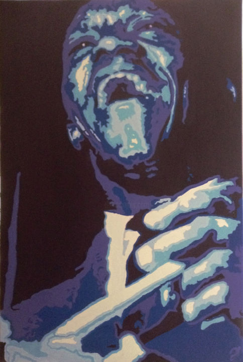 Painting titled "Art Blakey" by Hans Veltman, Original Artwork, Oil Mounted on Wood Stretcher frame