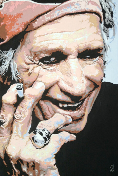 Pittura intitolato "Keith Richards pop…" da Hans Veltman, Opera d'arte originale, Olio Montato su Telaio per barella in legno