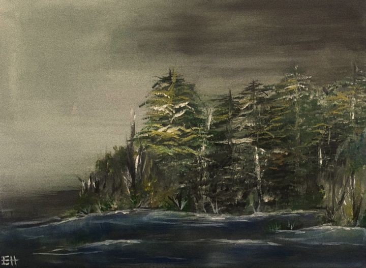 Peinture intitulée "Dark forest" par Elina Hansen, Œuvre d'art originale, Acrylique