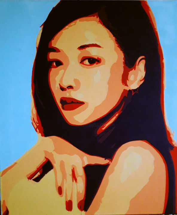 Painting titled "Asian Girl 1" by Obrazdwa, Original Artwork, Acrylic