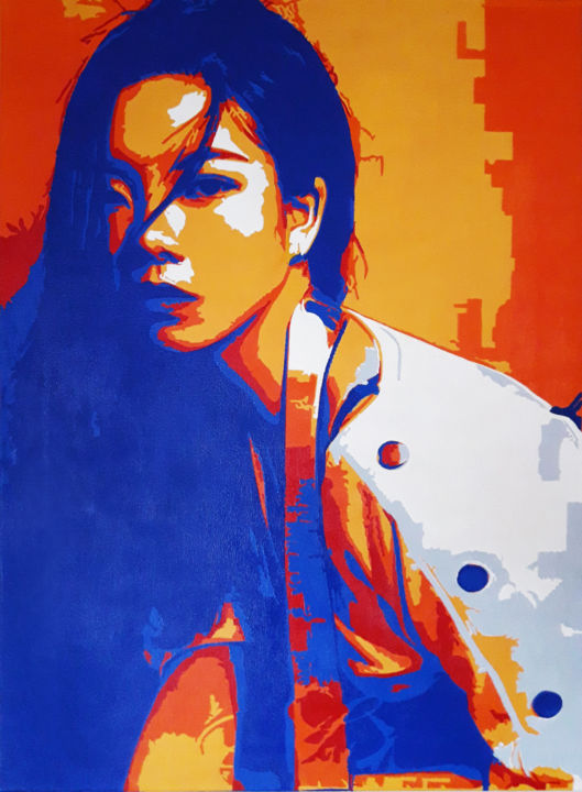 Painting titled "Asian Girl 5" by Obrazdwa, Original Artwork, Acrylic