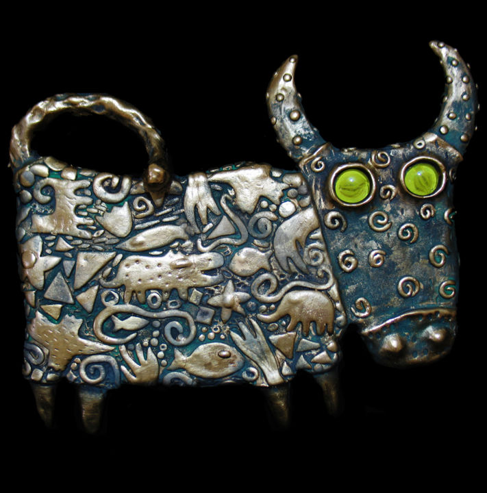 Sculpture titled "Panel "Magic Cow"" by Gera, Original Art, Ceramics