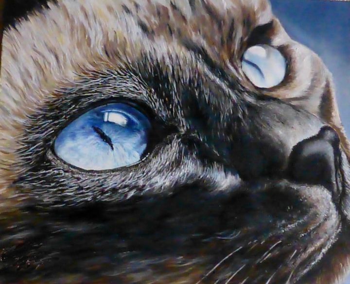 Peinture intitulée "cats bleu.jpg" par Chantal Galerne, Œuvre d'art originale, Huile