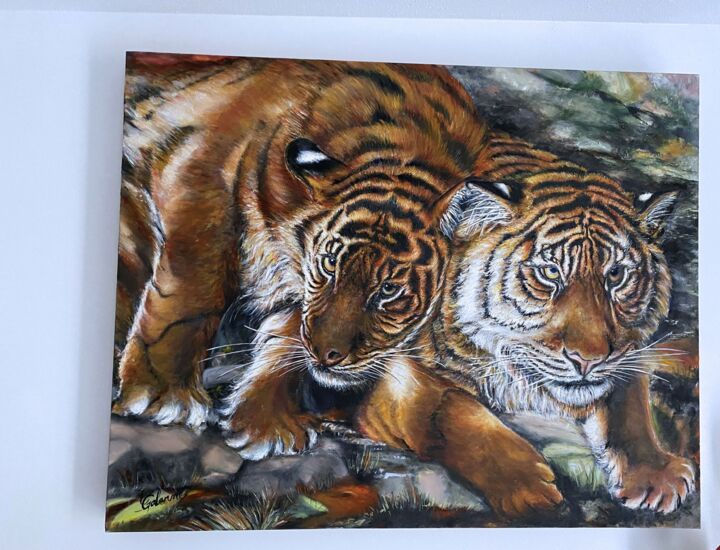 Peinture intitulée "TIGRES" par Chantal Galerne, Œuvre d'art originale, Huile Monté sur Châssis en bois