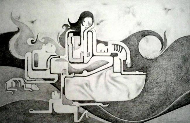 Desenho intitulada "Desperation" por Haptahendu, Obras de arte originais, Outro