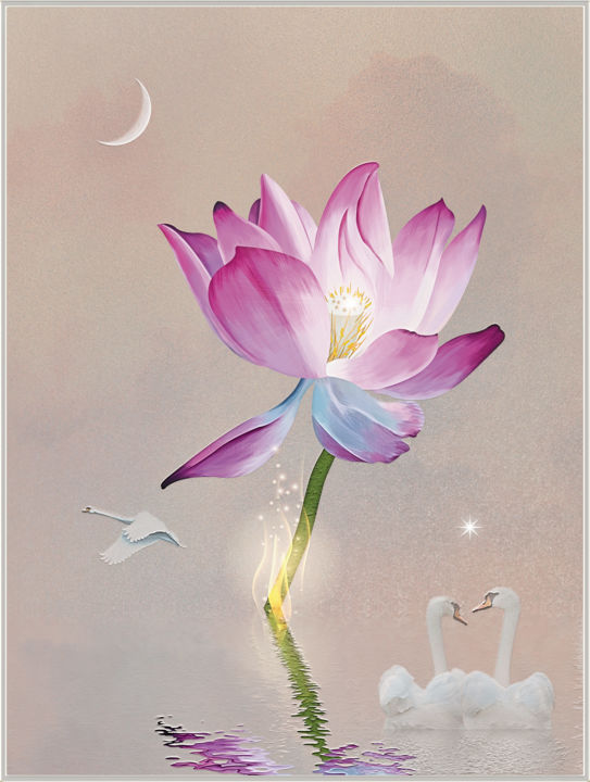 Arte digital titulada "Purple Lotus" por Harald Dastis, Obra de arte original, Pintura Digital