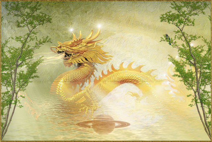 Arts numériques intitulée "Dragon d'or suite" par Harald Dastis, Œuvre d'art originale, Peinture numérique