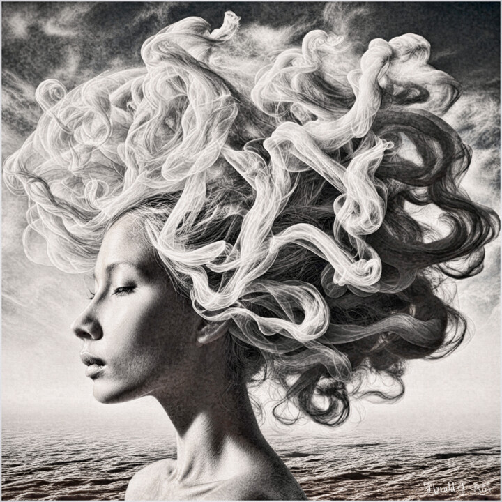 Digitale Kunst mit dem Titel "Frau aus dem Nebel!" von Harald Laier, Original-Kunstwerk, Digitale Malerei