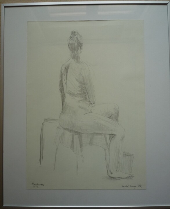 Zeichnungen mit dem Titel "248	Nasdaran sitzend" von Harald Lange, Original-Kunstwerk, Bleistift Auf Karton montiert
