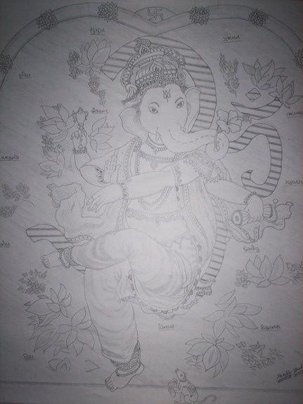 Картина под названием "ganpati sketches" - Hardik D, Подлинное произведение искусства