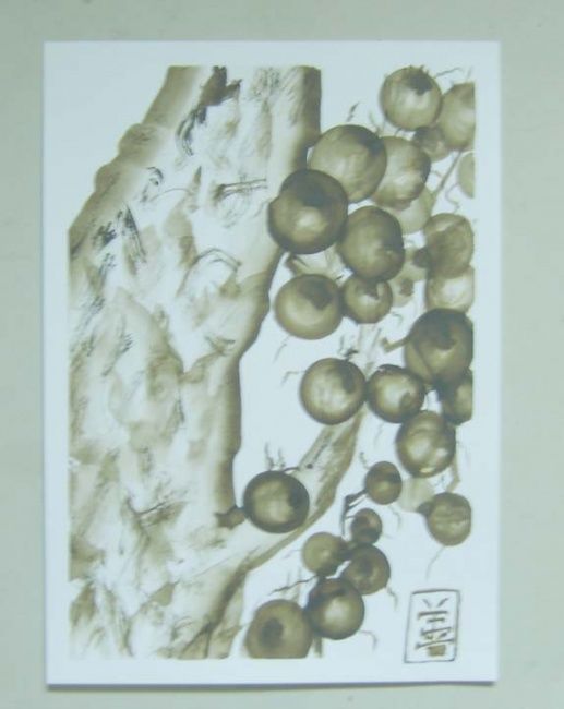 Schilderij getiteld "Le raisin sépia" door S Eymond Laritaz, Origineel Kunstwerk, Inkt