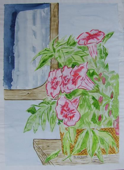 Картина под названием "fleurs roses" - S Eymond Laritaz, Подлинное произведение искусства