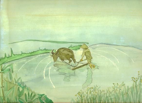Peinture intitulée "le riz 1" par S Eymond Laritaz, Œuvre d'art originale