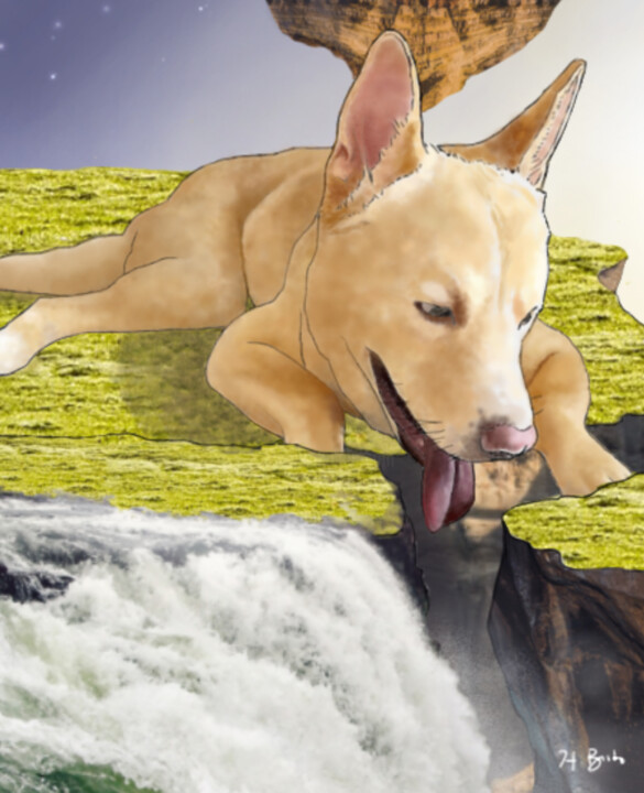 Digitale Kunst mit dem Titel "Mystic Dog" von Haroldo G. Brito, Original-Kunstwerk, Digitale Malerei