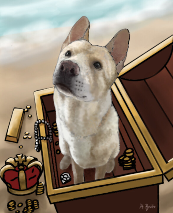 Digital Arts titled "Treasure Dog" by Haroldo G. Brito, Original Artwork, Digital Painting