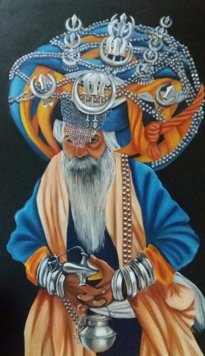 Painting titled "The Nihang Sikh" by Harphar, Original Artwork, Acrylic