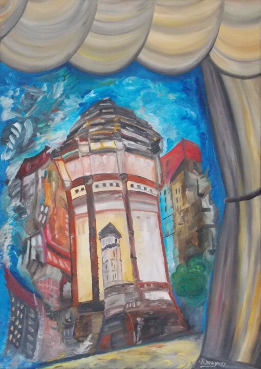 Painting titled "Wasserturm an der V…" by Harry Lübke (hARRY), Original Artwork, Oil