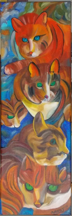 Malerei mit dem Titel "Katzenturm" von Harry Lübke (hARRY), Original-Kunstwerk, Öl