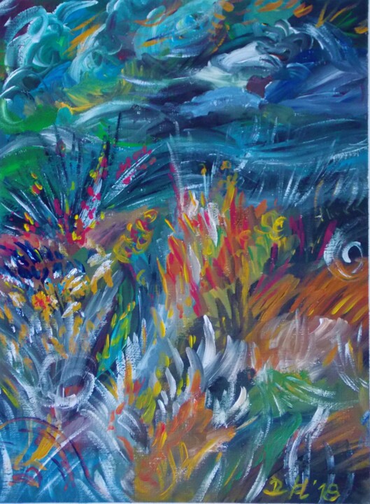Malerei mit dem Titel "Am Fluß" von Harry Lübke (hARRY), Original-Kunstwerk, Acryl