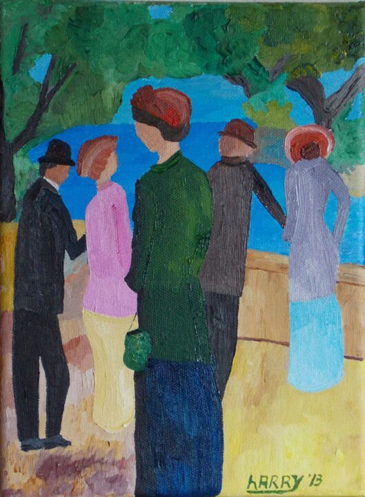 Painting titled "Promenade am Strand" by Harry Lübke (hARRY), Original Artwork, Oil