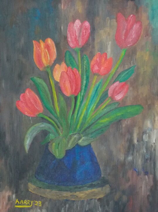 Painting titled "Tulpen" by Harry Lübke (hARRY), Original Artwork, Oil