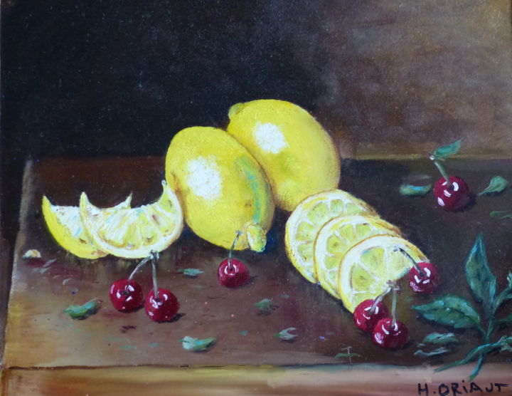 Painting titled "Les Citrons" by H. Oriaut, Original Artwork, Oil