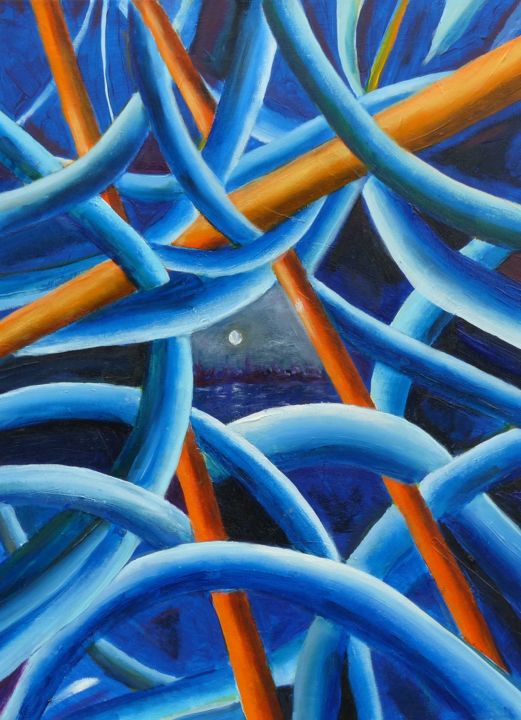 Painting titled "Microcosme" by H. Oriaut, Original Artwork, Oil Mounted on Wood Stretcher frame