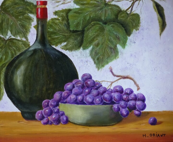 Painting titled "Raisins" by H. Oriaut, Original Artwork, Oil Mounted on Wood Stretcher frame