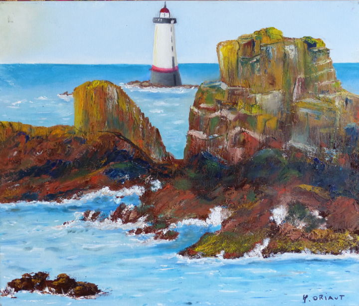 Painting titled "Le Phare" by H. Oriaut, Original Artwork, Oil